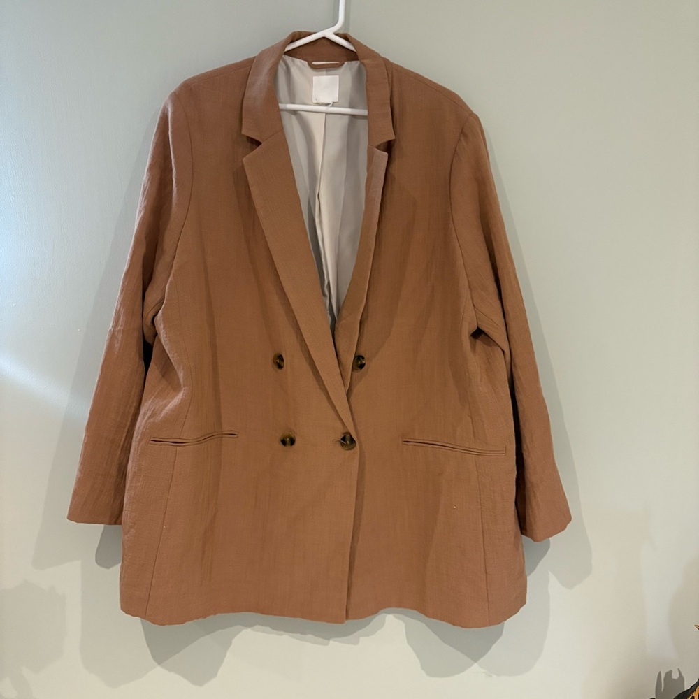 H&M Brown Double-Breasted Linen Blazer